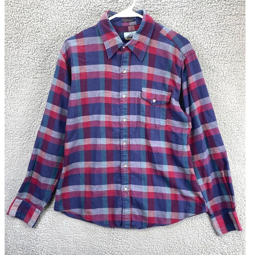 Fieldmaster Button Down Shirt Plaid Mens Large Blue Red Cotton Long Sleeve